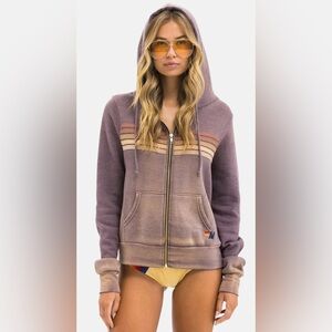 Aviator Nation Faded Mocha 5 Stripe Zip Hoodie